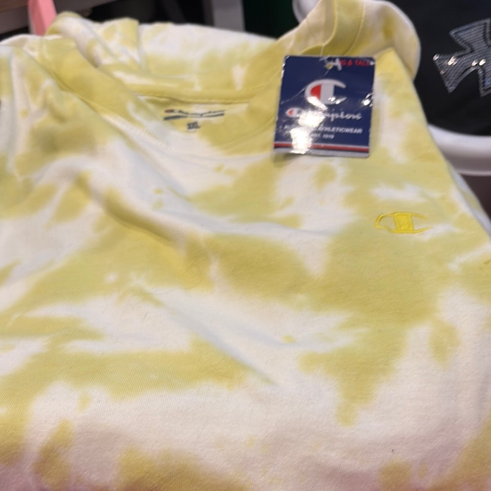 Champion Yellow and White Tie-Dye Short Sleeve Tee